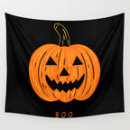 Happy Halloween funny pumpkin cartoon doodle Wall Tapestry Gallery Image 4