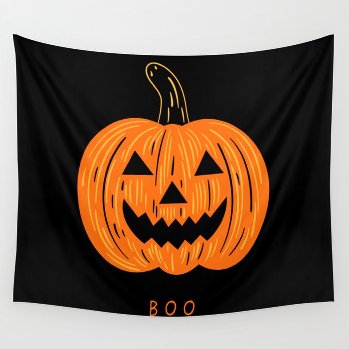 Happy Halloween funny pumpkin cartoon doodle Wall Tapestry Gallery Image 4