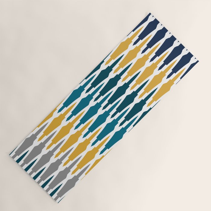 Boho, Geometric Pattern, Blue, Teal, Yellow and Gray Yoga Mat Gallery Image 1