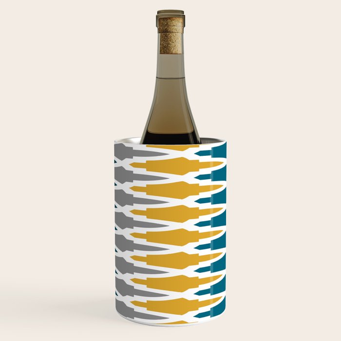Boho, Geometric Pattern, Blue, Teal, Yellow and Gray Wine Chiller Gallery Image 2
