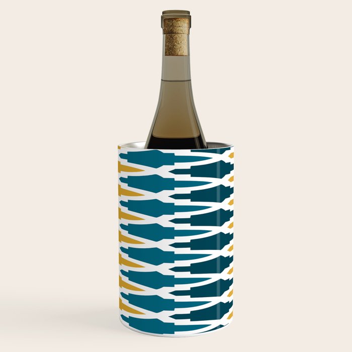Boho, Geometric Pattern, Blue, Teal, Yellow and Gray Wine Chiller Gallery Image 1