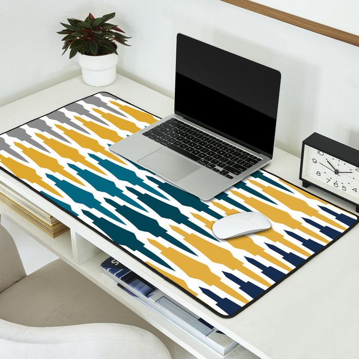 Boho, Geometric Pattern, Blue, Teal, Yellow and Gray Desk Mat Gallery Image 2