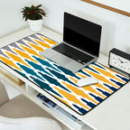 Boho, Geometric Pattern, Blue, Teal, Yellow and Gray Desk Mat Gallery Image 2