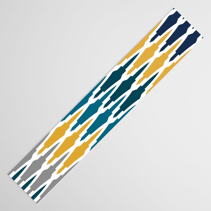 Boho, Geometric Pattern, Blue, Teal, Yellow and Gray Table Runner Gallery Image 3
