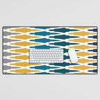 Boho, Geometric Pattern, Blue, Teal, Yellow and Gray Desk Mat Gallery Image 1