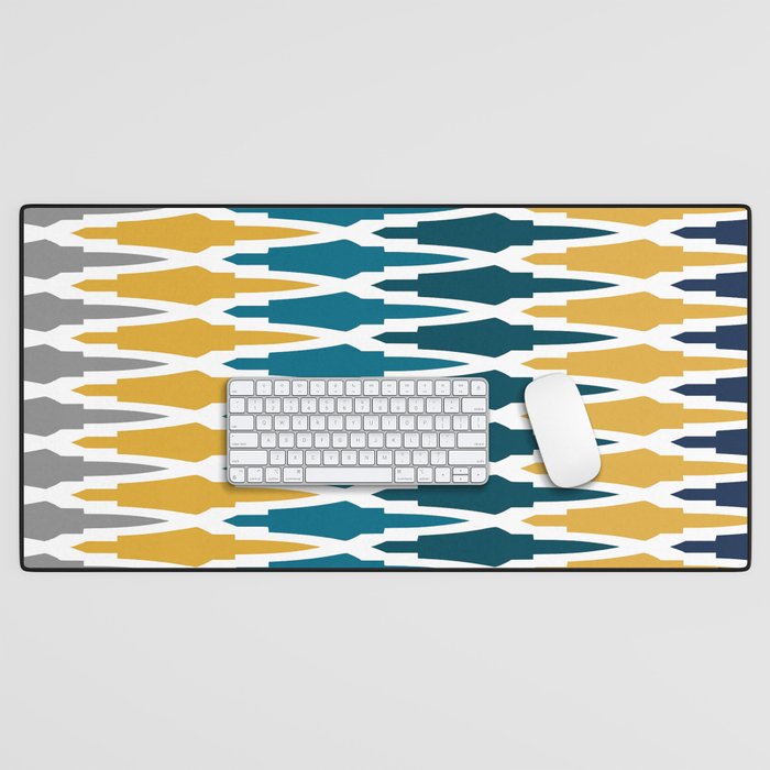 Boho, Geometric Pattern, Blue, Teal, Yellow and Gray Desk Mat Gallery Image 1
