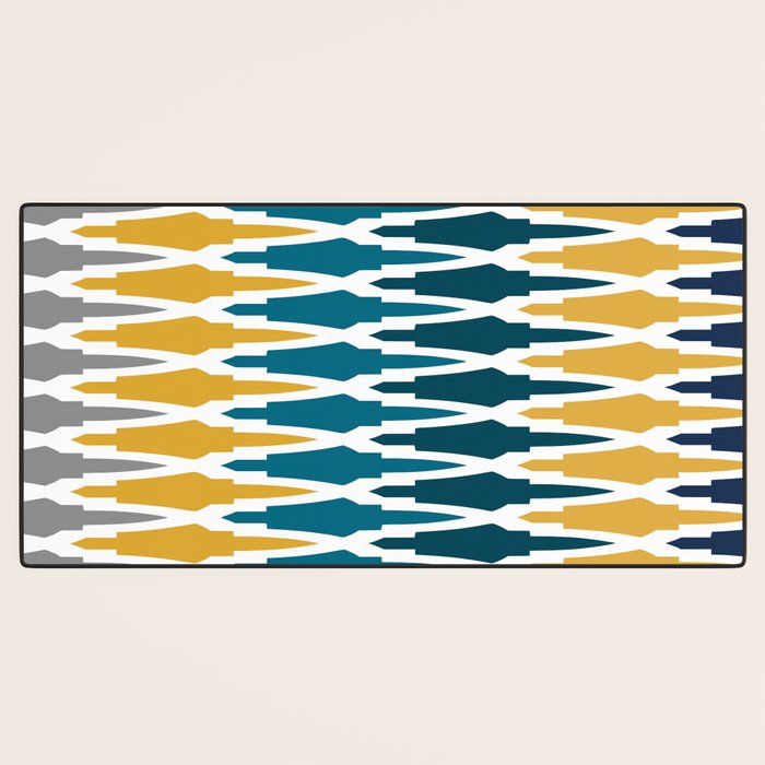 Boho, Geometric Pattern, Blue, Teal, Yellow and Gray Desk Mat Gallery Image 3