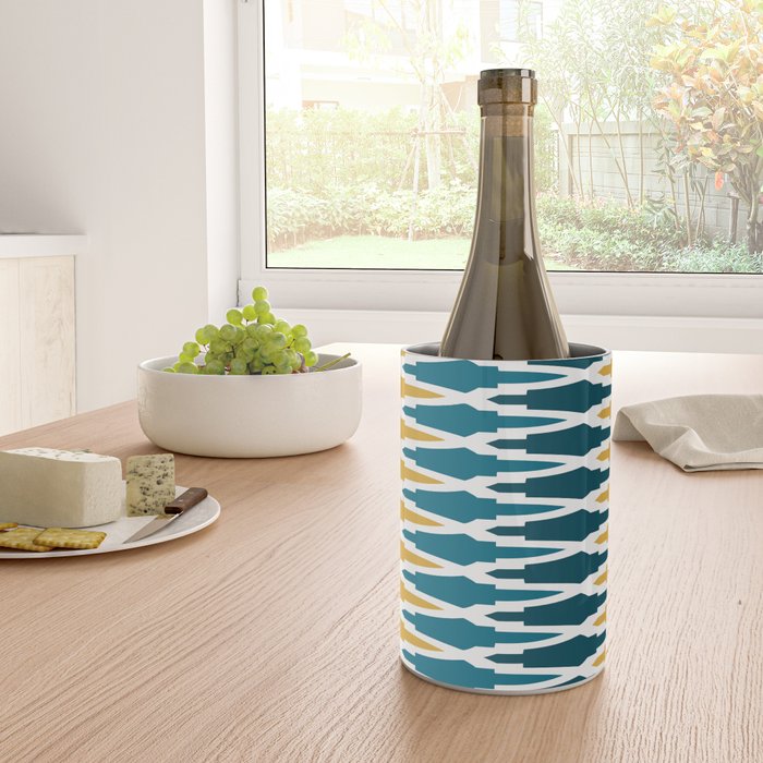 Boho, Geometric Pattern, Blue, Teal, Yellow and Gray Wine Chiller Gallery Image 4