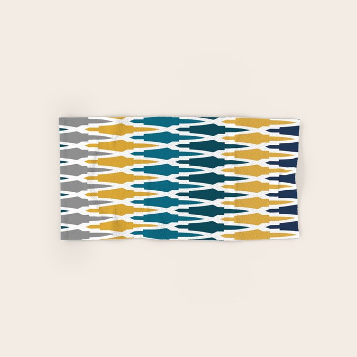Boho, Geometric Pattern, Blue, Teal, Yellow and Gray Bath Towel Gallery Image 1