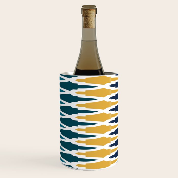 Boho, Geometric Pattern, Blue, Teal, Yellow and Gray Wine Chiller Gallery Image 3