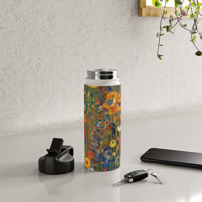 Garden with Colorful Abstract Flowers Water Bottle Gallery Image 4