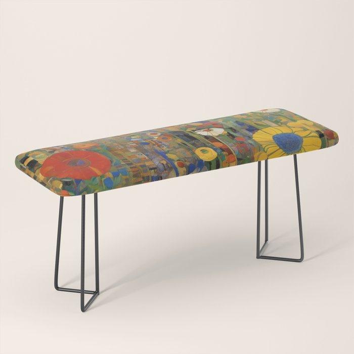 Garden with Colorful Abstract Flowers Bench Gallery Image 1