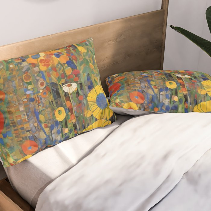 Garden with Colorful Abstract Flowers Pillow Sham Gallery Image 2