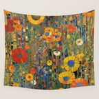 Garden with Colorful Abstract Flowers Wall Tapestry Gallery Image 4