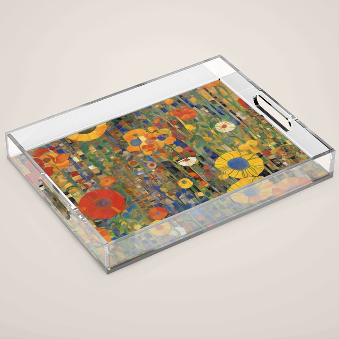 Garden with Colorful Abstract Flowers Acrylic Tray Gallery Image 1