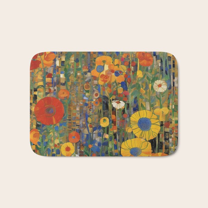 Garden with Colorful Abstract Flowers Bath Mat Gallery Image 1