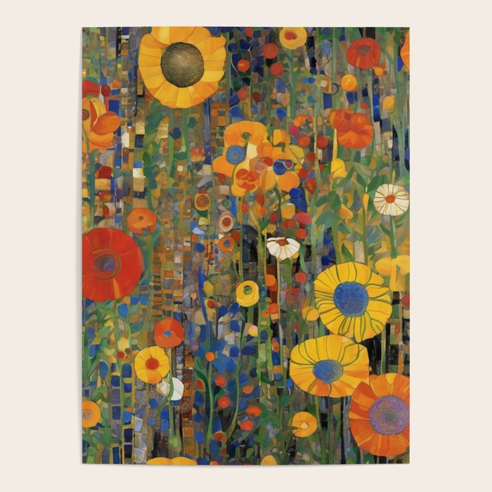 Garden with Colorful Abstract Flowers Poster Gallery Image 1