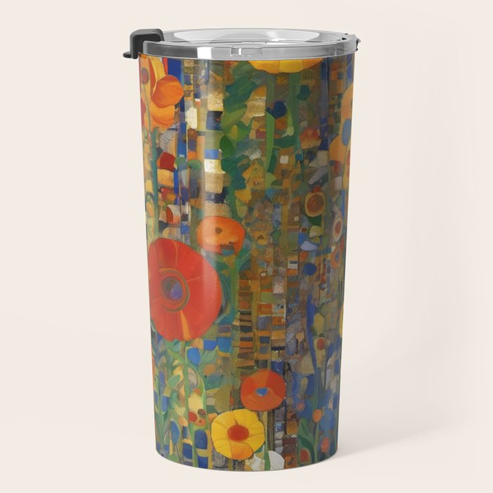 Garden with Colorful Abstract Flowers Travel Mug Gallery Image 3