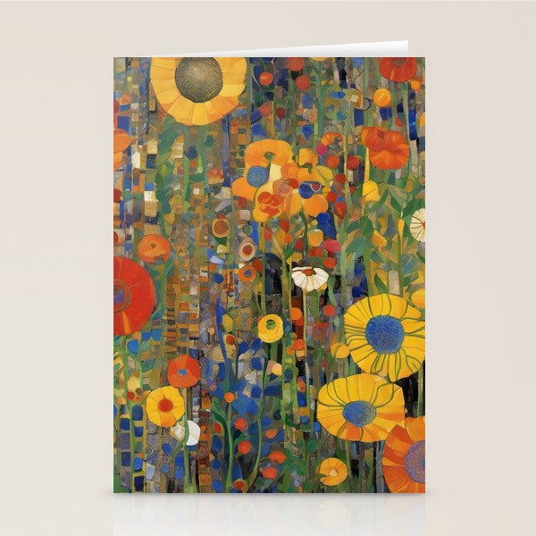 Garden with Colorful Abstract Flowers Stationery Card Gallery Image 2