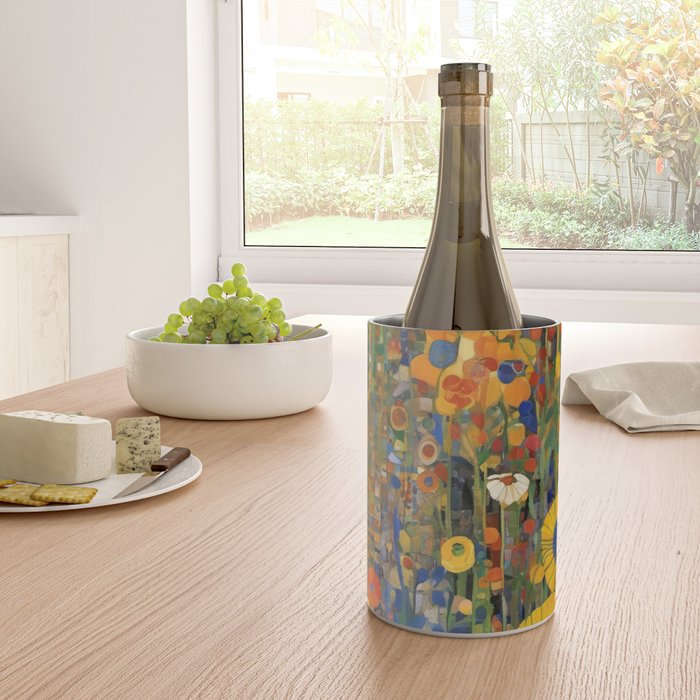 Garden with Colorful Abstract Flowers Wine Chiller Gallery Image 4
