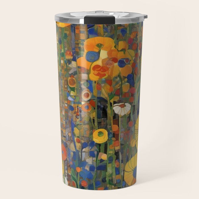 Garden with Colorful Abstract Flowers Travel Mug Gallery Image 1
