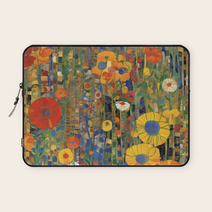 Garden with Colorful Abstract Flowers Laptop Sleeve Gallery Image 1