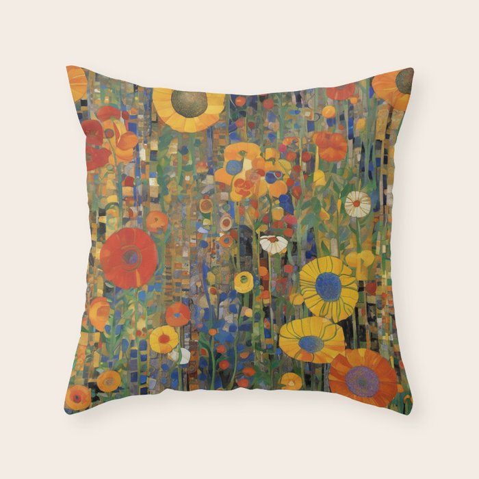 Garden with Colorful Abstract Flowers Throw Pillow Gallery Image 6