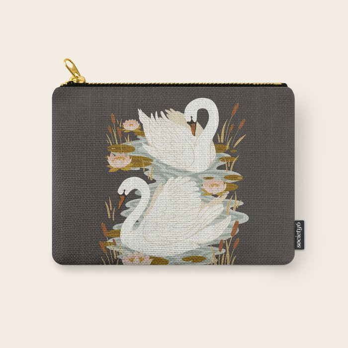Swan Dance - Charcoal Black Background Carry All Pouch Gallery Image 1