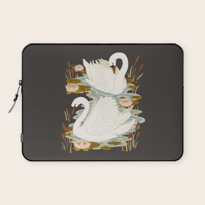 Swan Dance - Charcoal Black Background Laptop Sleeve Gallery Image 1