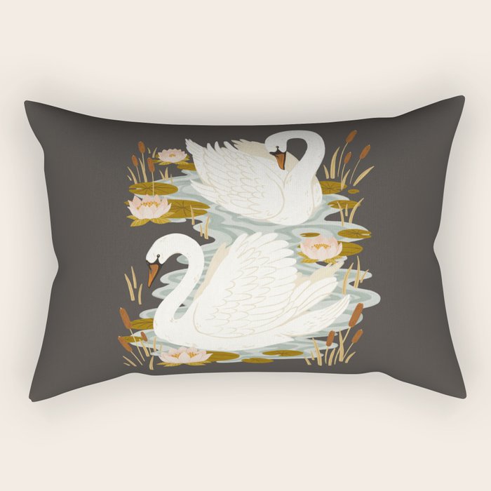 Swan Dance - Charcoal Black Background Rectangular Pillow Gallery Image 1