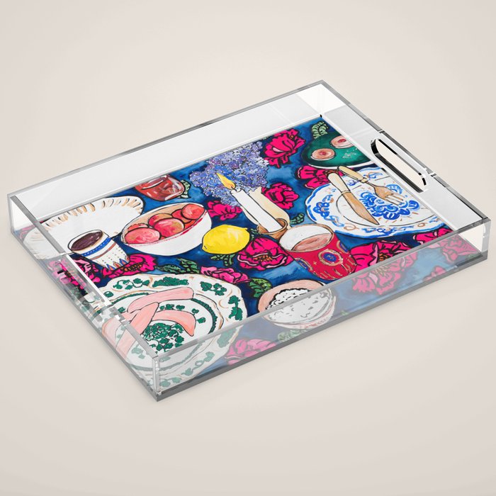 Friendsgiving Floral Tablescape Painting Acrylic Tray Gallery Image 1