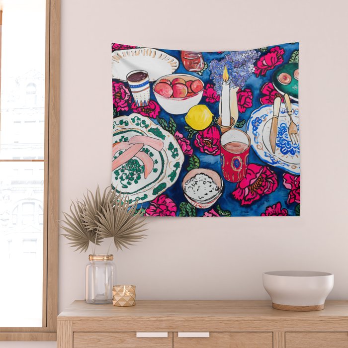 Friendsgiving Floral Tablescape Painting Wall Tapestry Gallery Image 2