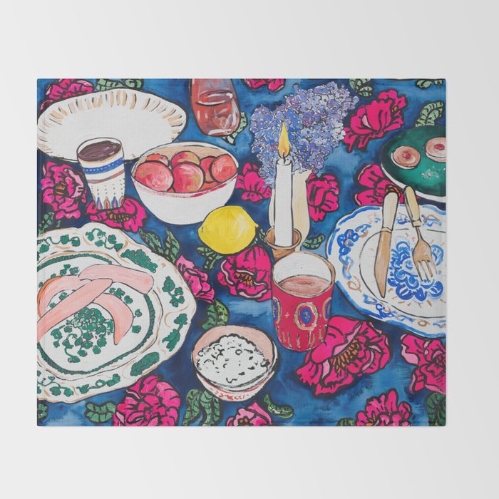 Friendsgiving Floral Tablescape Painting Throw Blanket Gallery Image 2