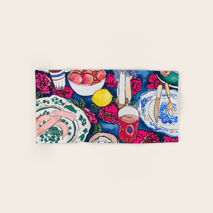 Friendsgiving Floral Tablescape Painting Bath Towel Gallery Image 1