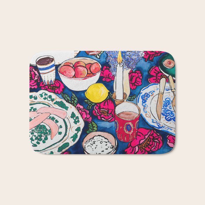 Friendsgiving Floral Tablescape Painting Bath Mat Gallery Image 1