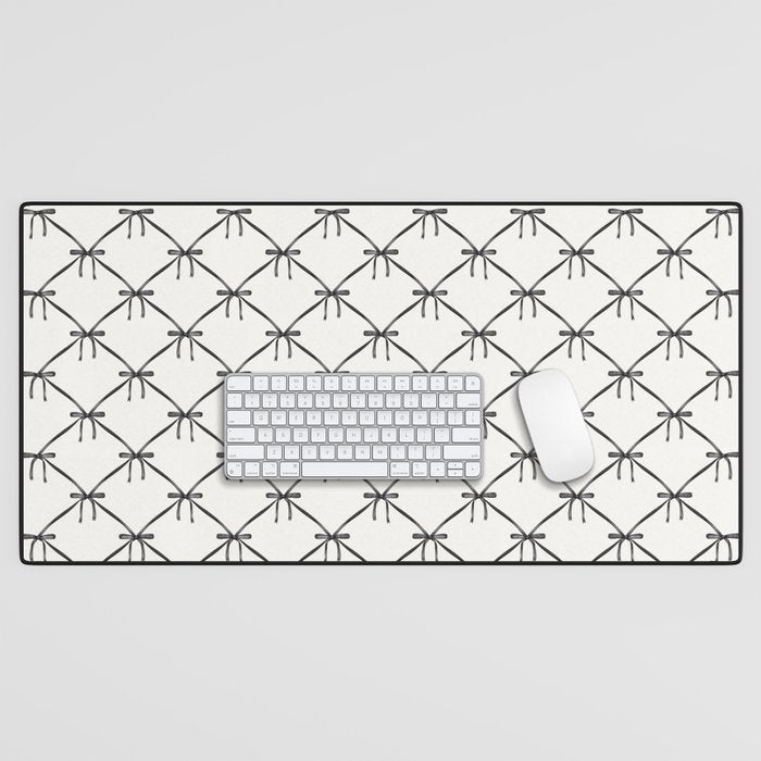 Bows & Ribbons Pattern IV Black and White Desk Mat Gallery Image 1