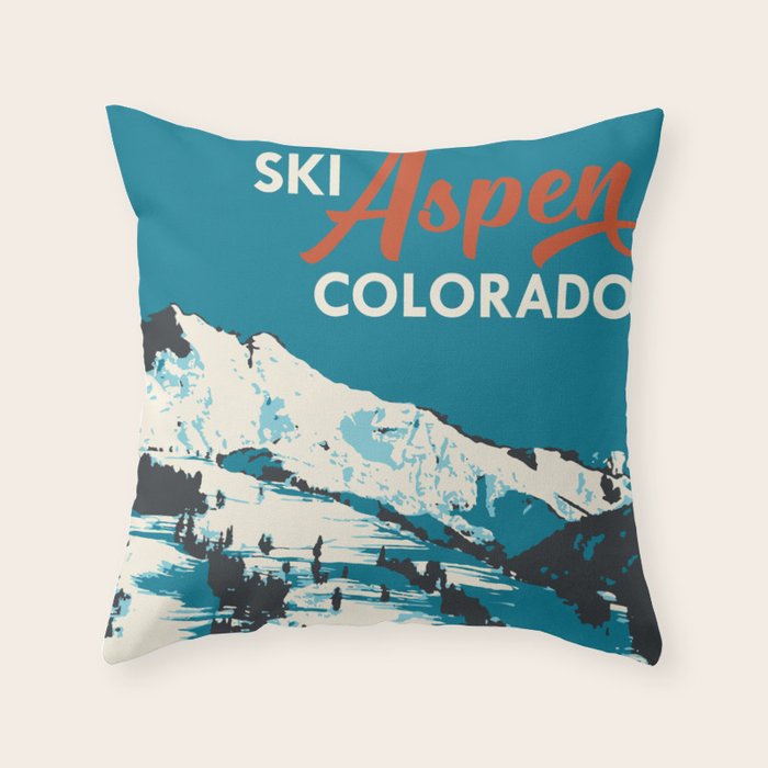 Vintage Ski Aspen Poster Throw Pillow Gallery Image 1