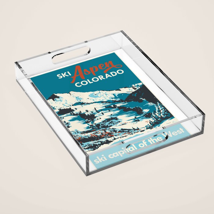 Vintage Ski Aspen Poster Acrylic Tray Gallery Image 1