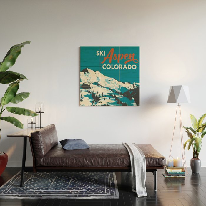 Vintage Ski Aspen Poster Wood Wall Art Gallery Image 2