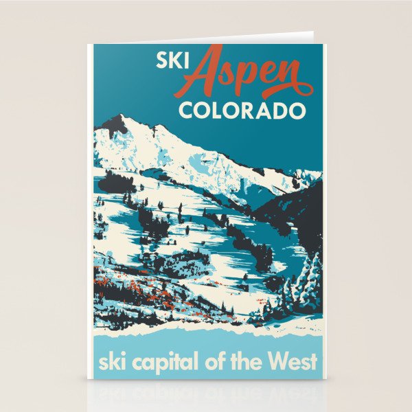 Vintage Ski Aspen Poster Stationery Card Gallery Image 2
