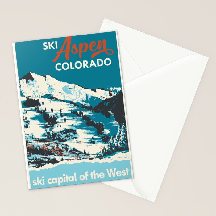 Vintage Ski Aspen Poster Stationery Card Gallery Image 2