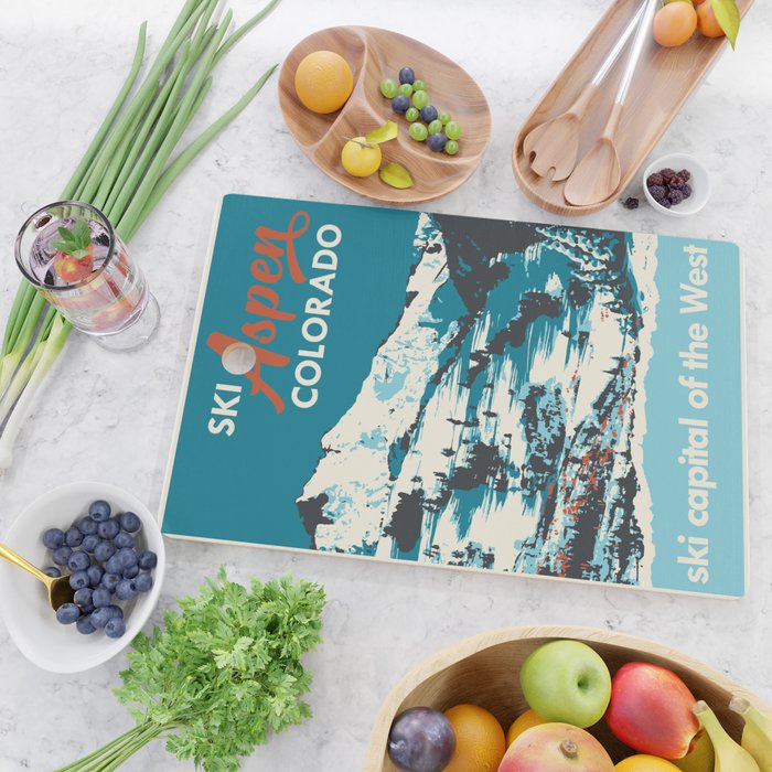 Vintage Ski Aspen Poster Cutting Board Gallery Image 2