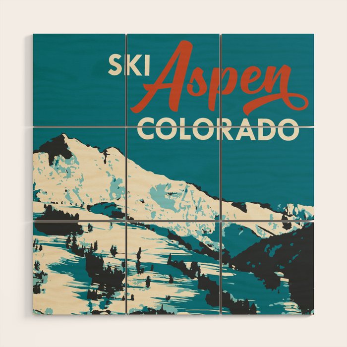 Vintage Ski Aspen Poster Wood Wall Art Gallery Image 1