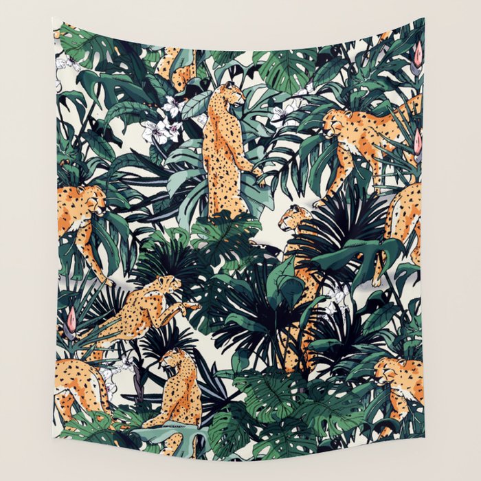 Cheetah in the wild rainforest Wall Tapestry Gallery Image 1