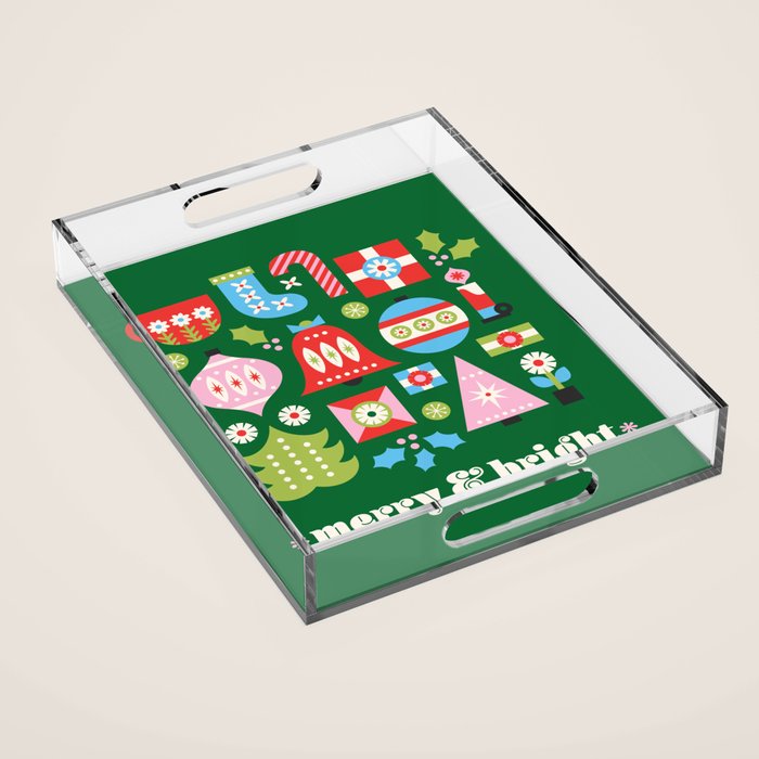 Merry & Bright Christmas | Green Acrylic Tray Gallery Image 1