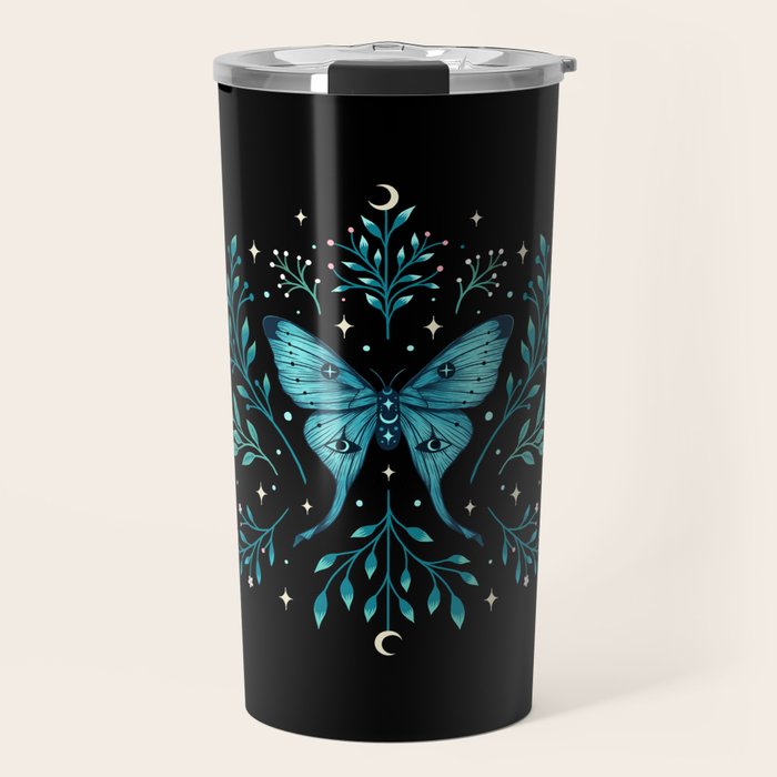 Mystical Luna Moth - Turquoise Travel Mug Gallery Image 1