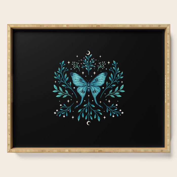 Mystical Luna Moth - Turquoise Serving Tray Gallery Image 1