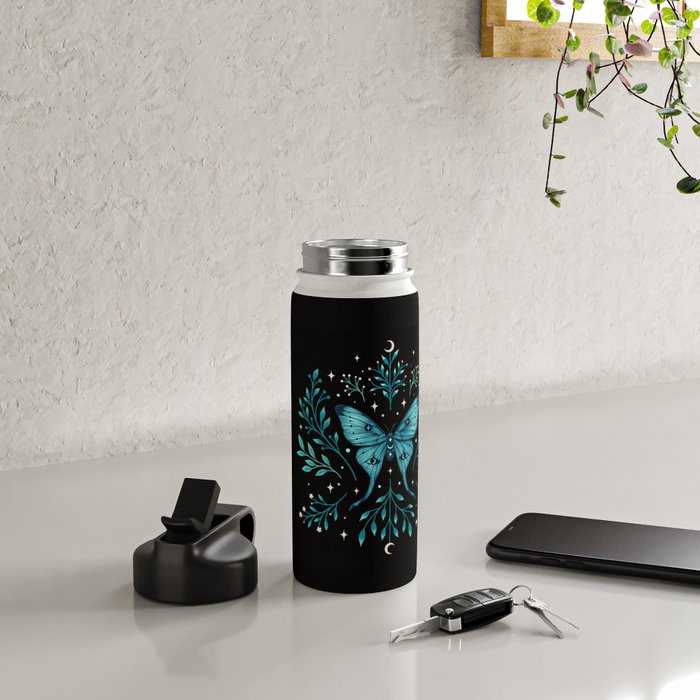 Mystical Luna Moth - Turquoise Water Bottle Gallery Image 4
