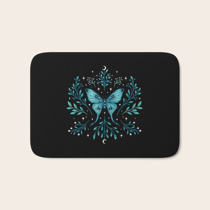 Mystical Luna Moth - Turquoise Bath Mat Gallery Image 1