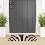 Minimal Retro Modern Stripe Pattern in Black, Orange, and Almond Cream Welcome Mat Gallery Image 3